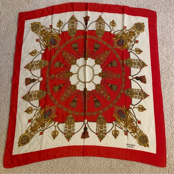 Hermès Red and Gold Scarf - Picture 1 of 3